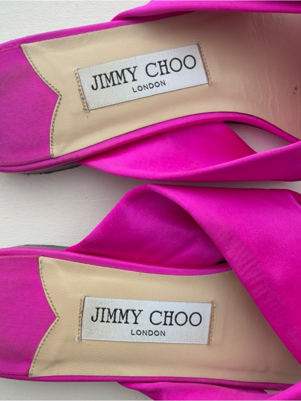 Jimmy Choo Hot Pink Satin Knot Slide Mules - Picture 6 of 6